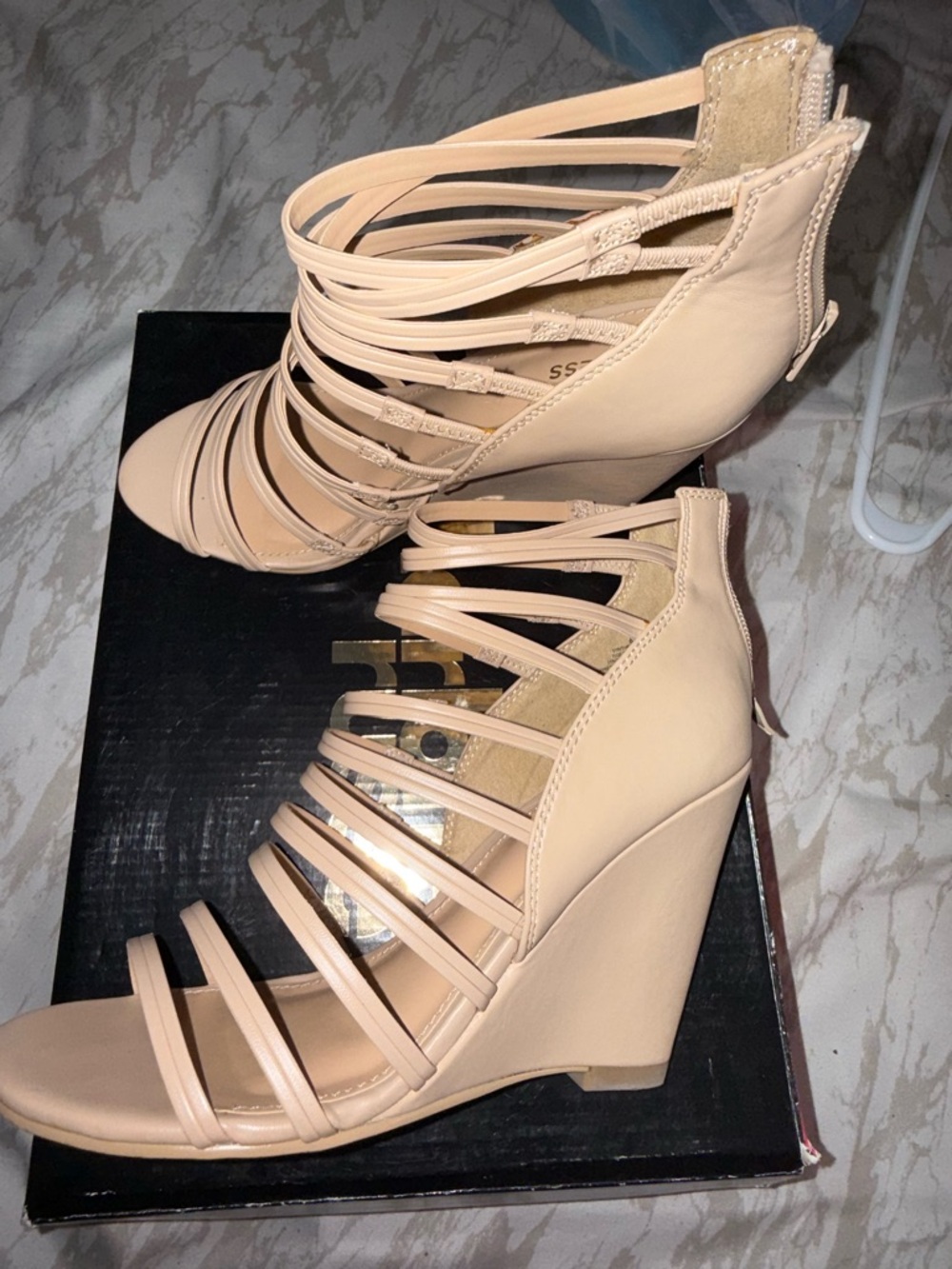 Express Beige Strappy Wedge Sandals